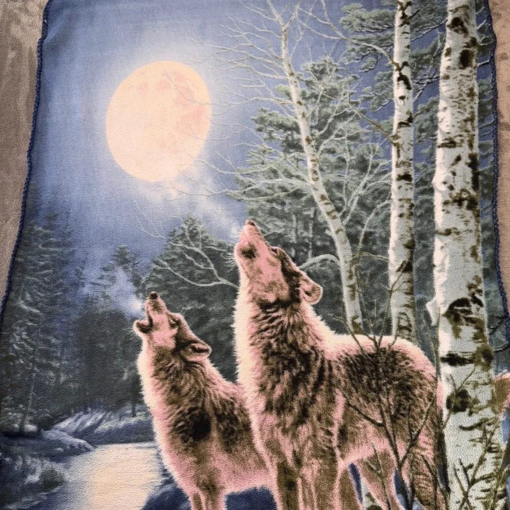 James Meger Wolves‎ Moon Fleece Throw Blanket Cabin Decor Kids